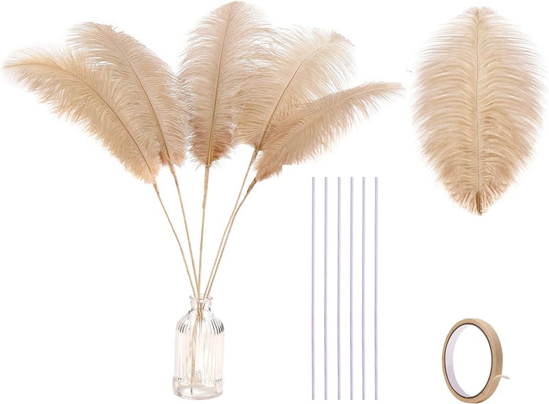 Holmgren Champagne Large Ostrich Feathers - 20pcs Making Kit 22 Inch Boho Feather Decor for Vase, Floral Arrangement, Wedding Party Centerpieces Home Decorations（Champagne） - Image 1